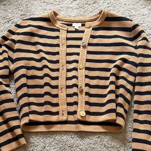 J. Crew Cropped Striped Cardigan - Tan & Black